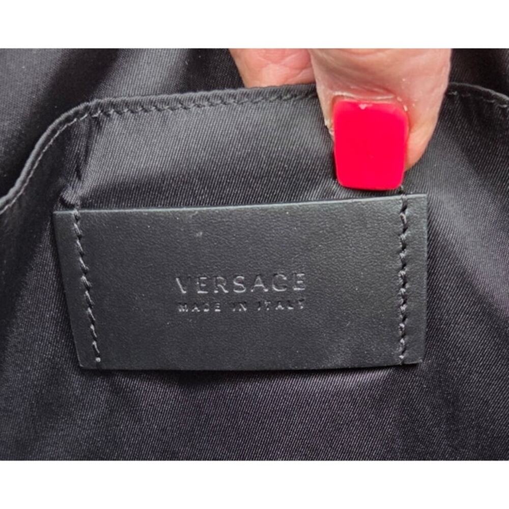 Versace Tabloid Print Saffiano Leather Wristlet Pouch Clutch - Picture 5 of 7